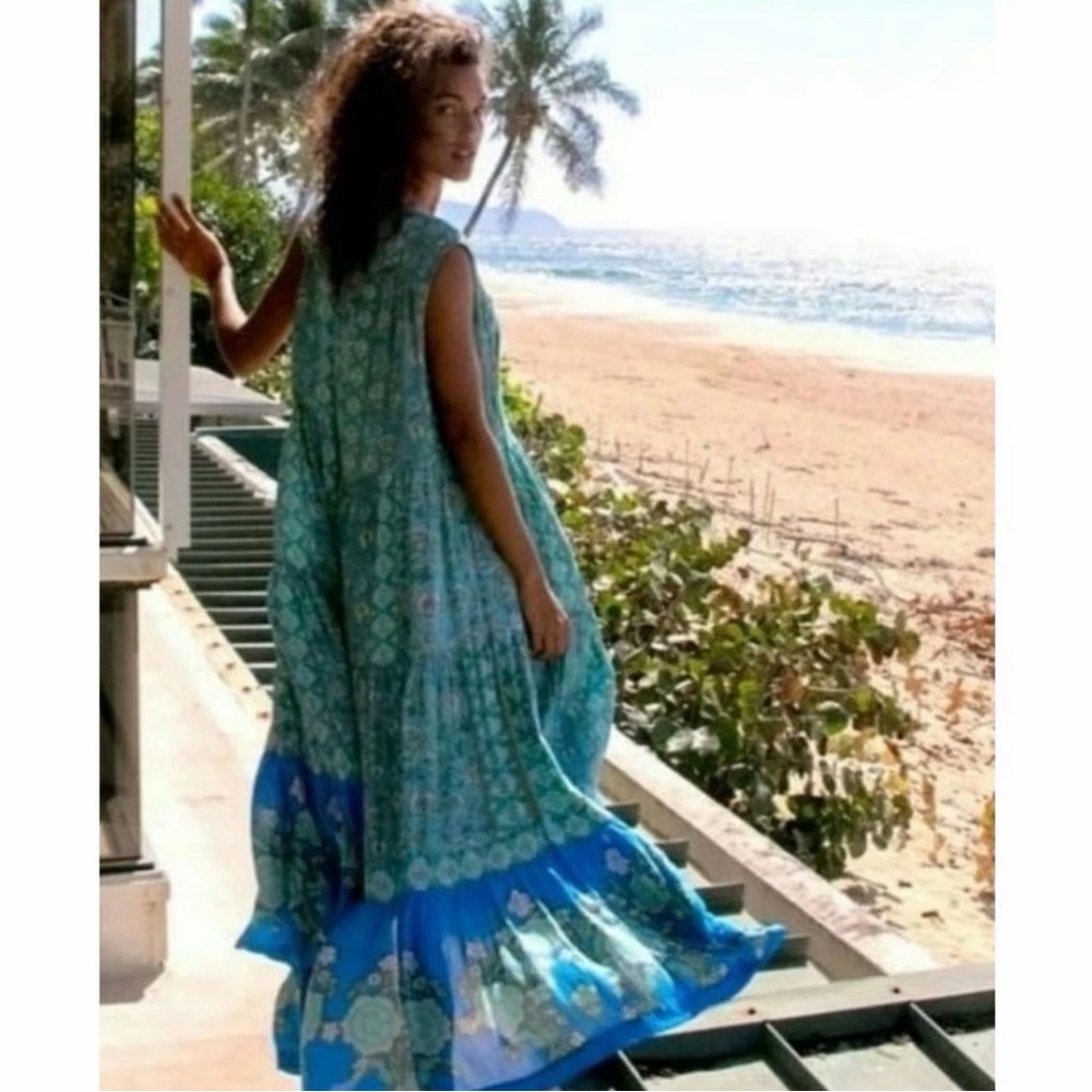 FREE PEOPLE Hanalei Bay Maxi Dress S Blue Floral Flowy cottagecore Boho Beachy